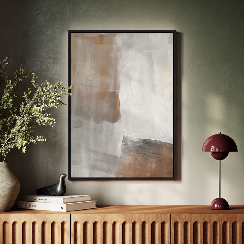 Canvas Wall Art Stretched Over Wooden Frame with Floating Frame and Brown Shades Abstract Painting CV4130 - Al Rugaib Furniture