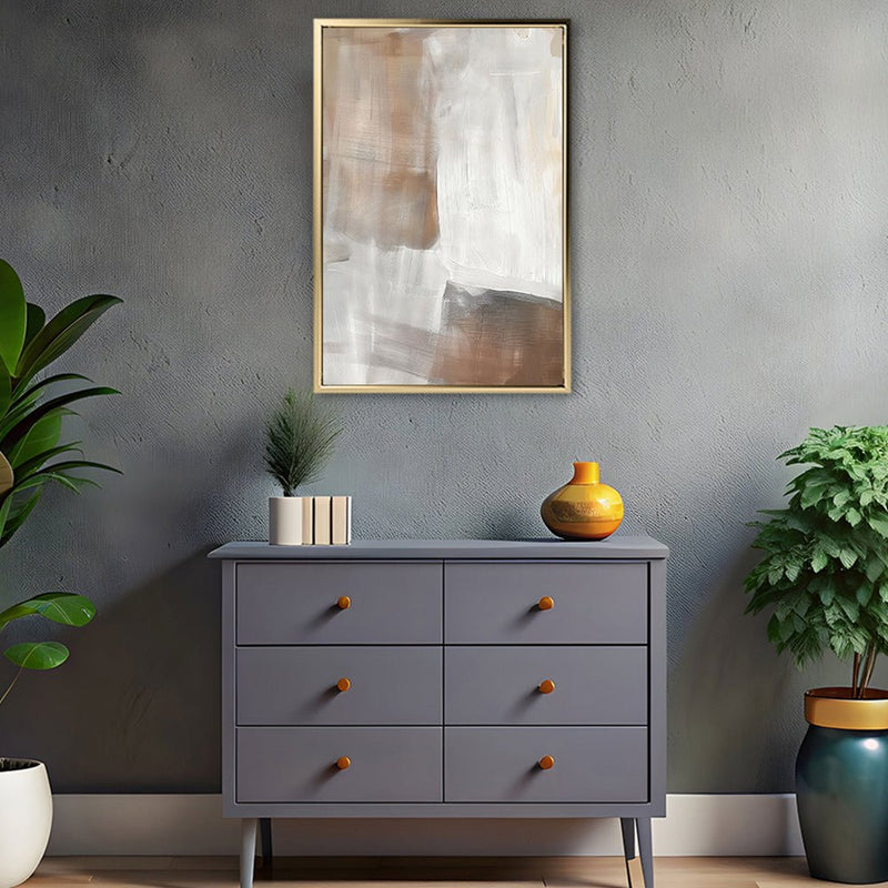 Canvas Wall Art Stretched Over Wooden Frame with Floating Frame and Brown Shades Abstract Painting CV4130 - Al Rugaib Furniture