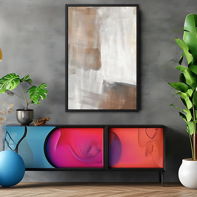 Canvas Wall Art Stretched Over Wooden Frame with Floating Frame and Brown Shades Abstract Painting CV4130 - Al Rugaib Furniture