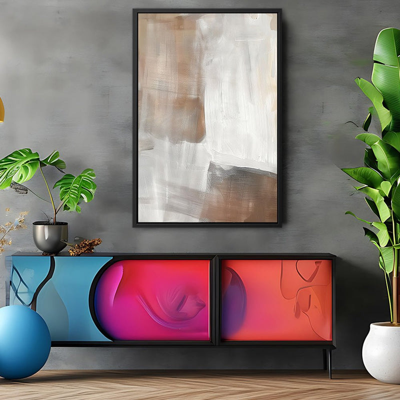 Canvas Wall Art Stretched Over Wooden Frame with Floating Frame and Brown Shades Abstract Painting CV4130 - Al Rugaib Furniture