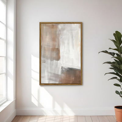 Canvas Wall Art Stretched Over Wooden Frame with Floating Frame and Brown Shades Abstract Painting CV4130 - Al Rugaib Furniture