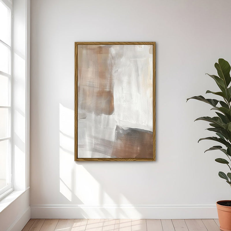 Canvas Wall Art Stretched Over Wooden Frame with Floating Frame and Brown Shades Abstract Painting CV4130 - Al Rugaib Furniture