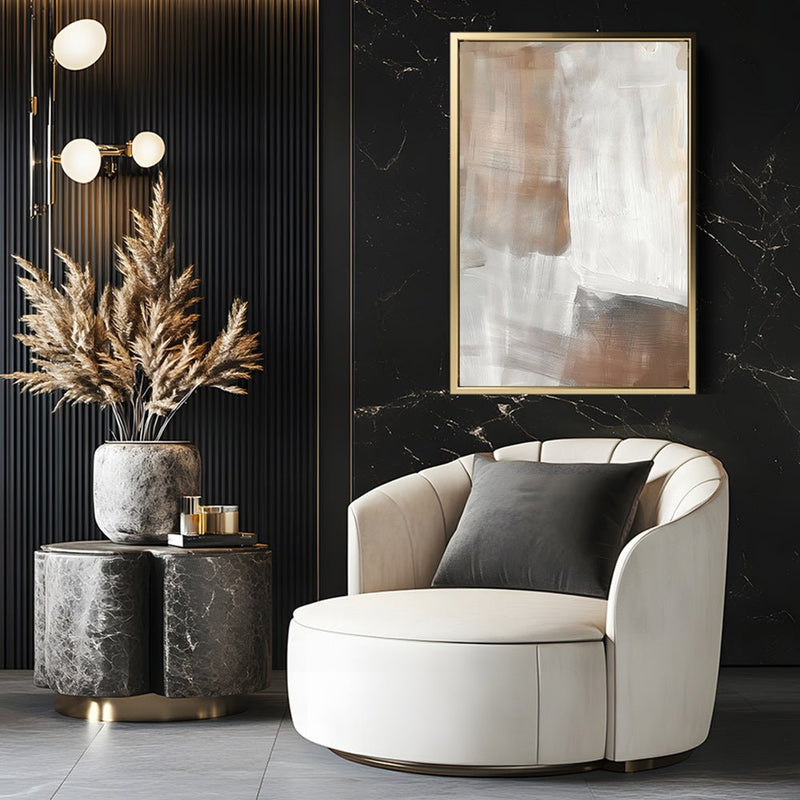 Canvas Wall Art Stretched Over Wooden Frame with Floating Frame and Brown Shades Abstract Painting CV4130 - Al Rugaib Furniture