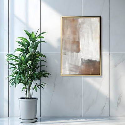 Canvas Wall Art Stretched Over Wooden Frame with Floating Frame and Brown Shades Abstract Painting CV4130 - Al Rugaib Furniture