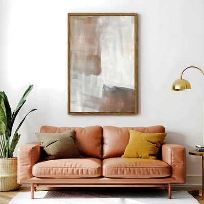 Canvas Wall Art Stretched Over Wooden Frame with Floating Frame and Brown Shades Abstract Painting CV4130 - Al Rugaib Furniture