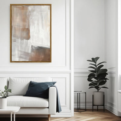 Canvas Wall Art Stretched Over Wooden Frame with Floating Frame and Brown Shades Abstract Painting CV4130 - Al Rugaib Furniture