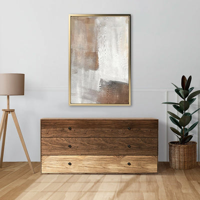 Canvas Wall Art Stretched Over Wooden Frame with Floating Frame and Brown Shades Abstract Painting CV4130 - Al Rugaib Furniture