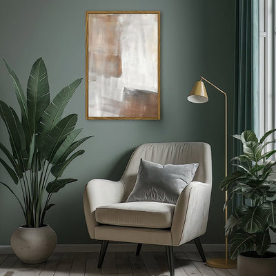 Canvas Wall Art Stretched Over Wooden Frame with Floating Frame and Brown Shades Abstract Painting CV4130 - Al Rugaib Furniture