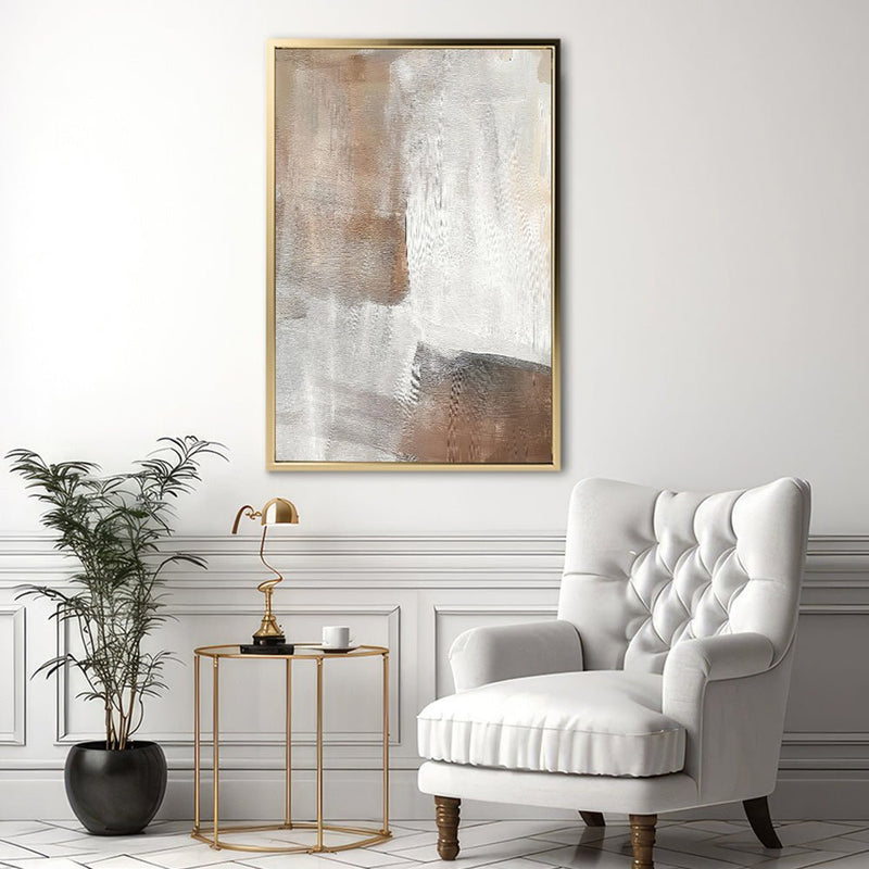 Canvas Wall Art Stretched Over Wooden Frame with Floating Frame and Brown Shades Abstract Painting CV4130 - Al Rugaib Furniture