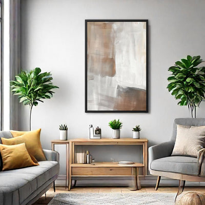 Canvas Wall Art Stretched Over Wooden Frame with Floating Frame and Brown Shades Abstract Painting CV4130 - Al Rugaib Furniture