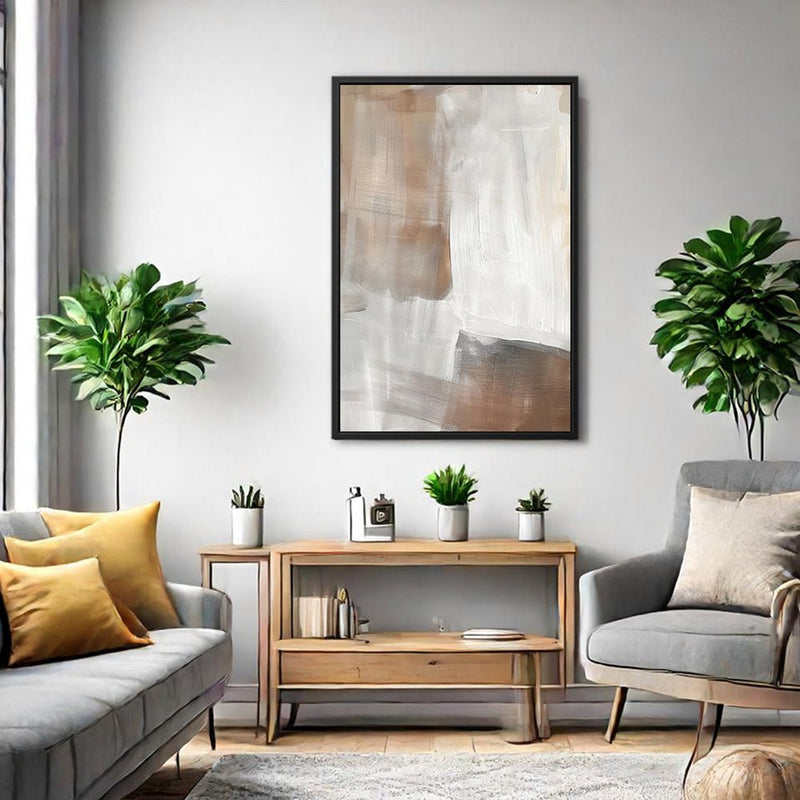 Canvas Wall Art Stretched Over Wooden Frame with Floating Frame and Brown Shades Abstract Painting CV4130 - Al Rugaib Furniture