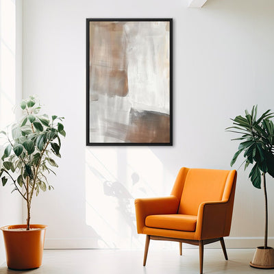 Canvas Wall Art Stretched Over Wooden Frame with Floating Frame and Brown Shades Abstract Painting CV4130 - Al Rugaib Furniture