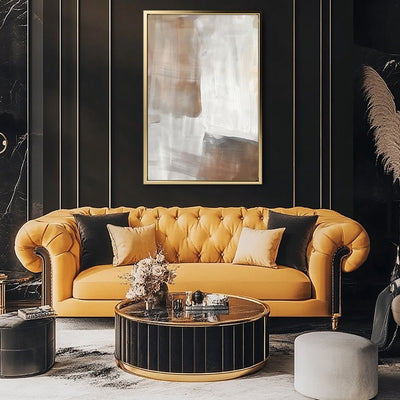 Canvas Wall Art Stretched Over Wooden Frame with Floating Frame and Brown Shades Abstract Painting CV4130 - Al Rugaib Furniture