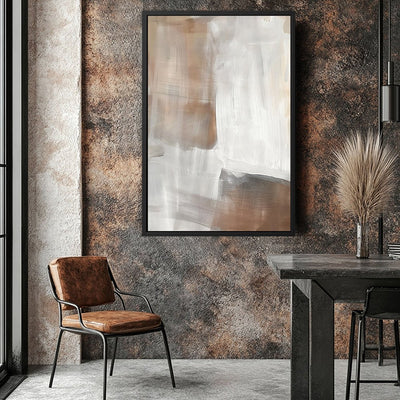 Canvas Wall Art Stretched Over Wooden Frame with Floating Frame and Brown Shades Abstract Painting CV4130 - Al Rugaib Furniture