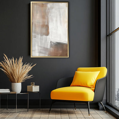 Canvas Wall Art Stretched Over Wooden Frame with Floating Frame and Brown Shades Abstract Painting CV4130 - Al Rugaib Furniture