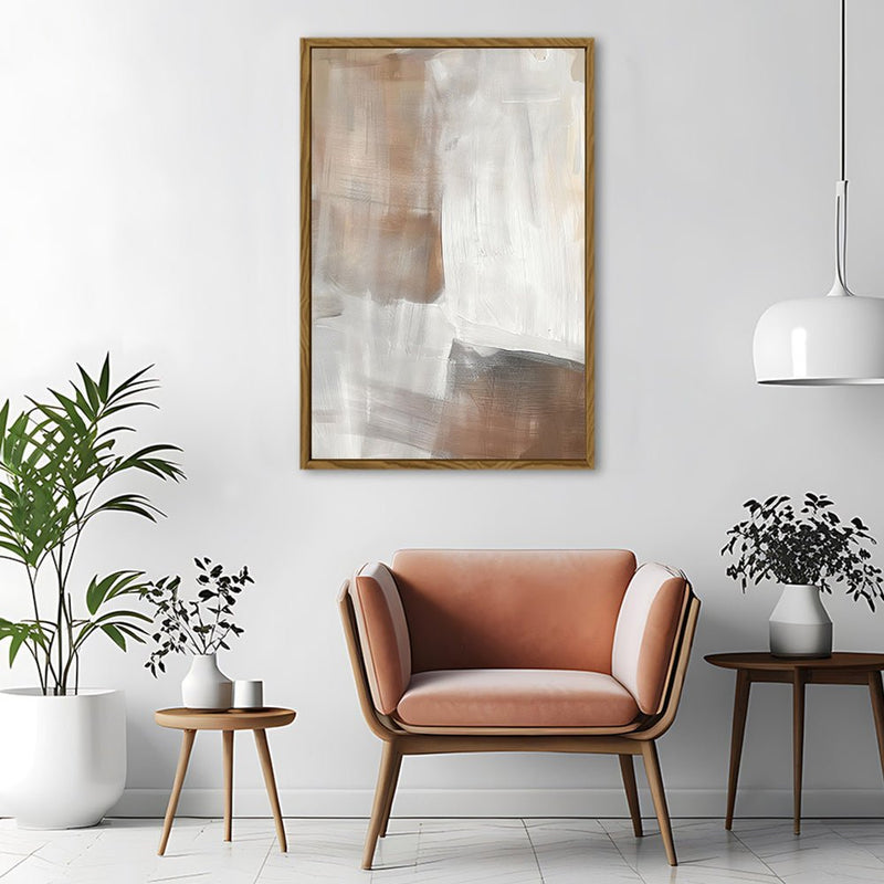 Canvas Wall Art Stretched Over Wooden Frame with Floating Frame and Brown Shades Abstract Painting CV4130 - Al Rugaib Furniture