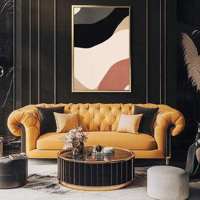 Canvas Wall Art Stretched Over Wooden Frame with Floating Frame and Brown Shades Abstract Painting CV4131 - Al Rugaib Furniture