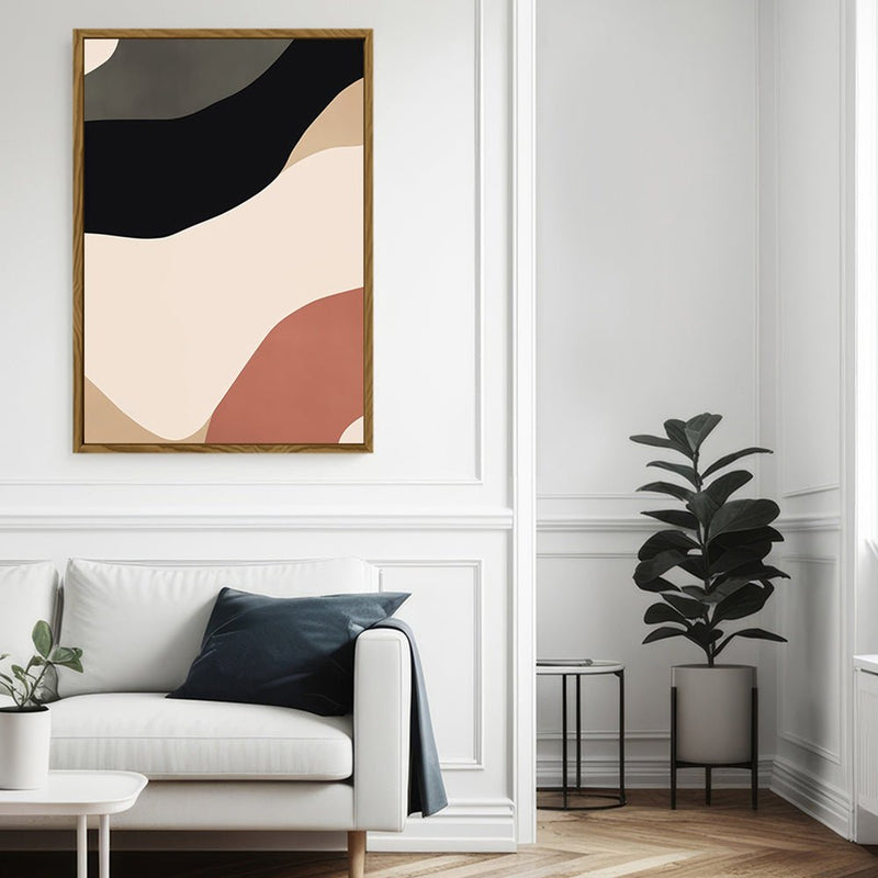 Canvas Wall Art Stretched Over Wooden Frame with Floating Frame and Brown Shades Abstract Painting CV4131 - Al Rugaib Furniture