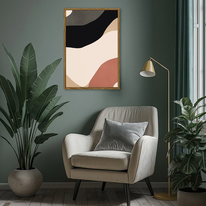 Canvas Wall Art Stretched Over Wooden Frame with Floating Frame and Brown Shades Abstract Painting CV4131 - Al Rugaib Furniture