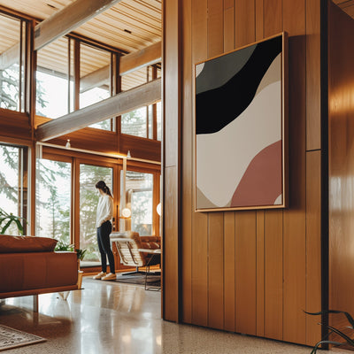 Canvas Wall Art Stretched Over Wooden Frame with Floating Frame and Brown Shades Abstract Painting CV4131 - Al Rugaib Furniture