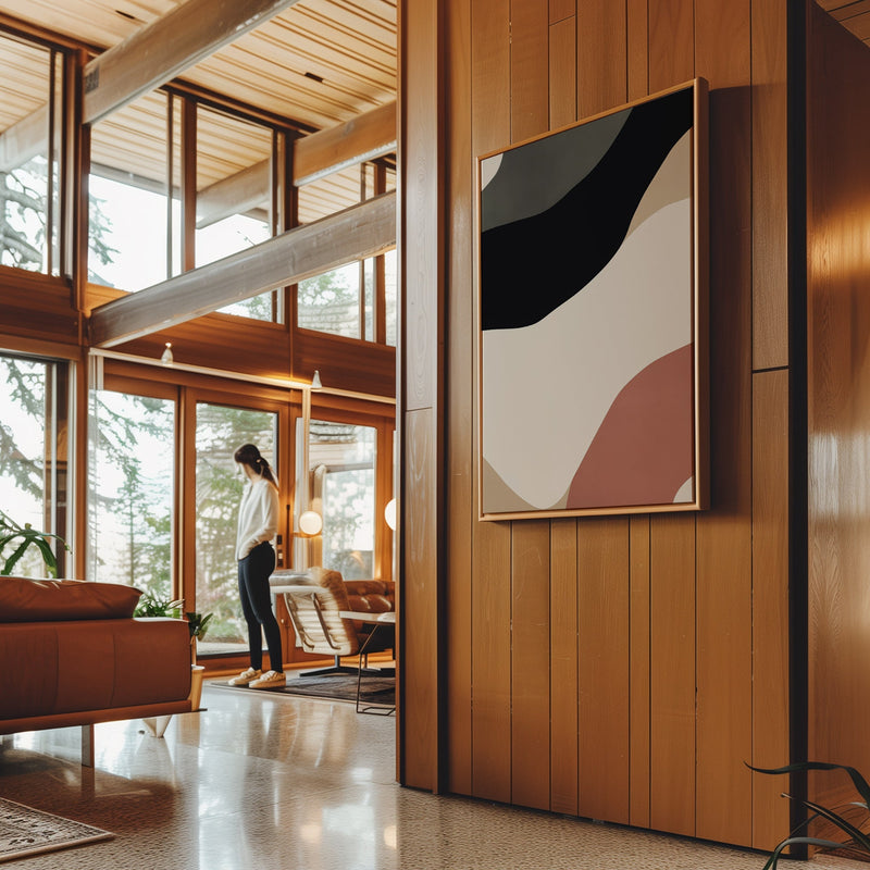 Canvas Wall Art Stretched Over Wooden Frame with Floating Frame and Brown Shades Abstract Painting CV4131 - Al Rugaib Furniture