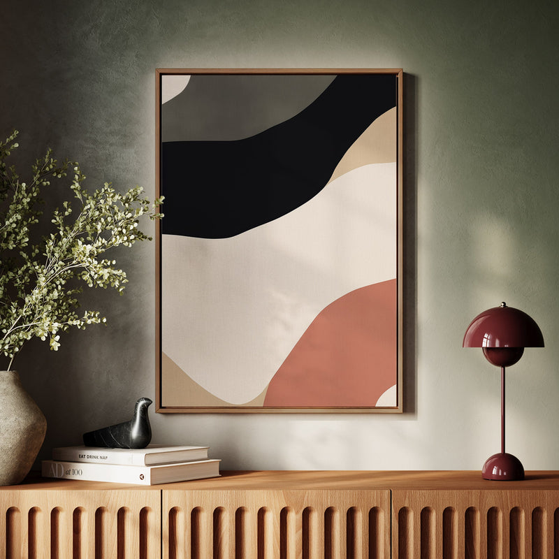 Canvas Wall Art Stretched Over Wooden Frame with Floating Frame and Brown Shades Abstract Painting CV4131 - Al Rugaib Furniture