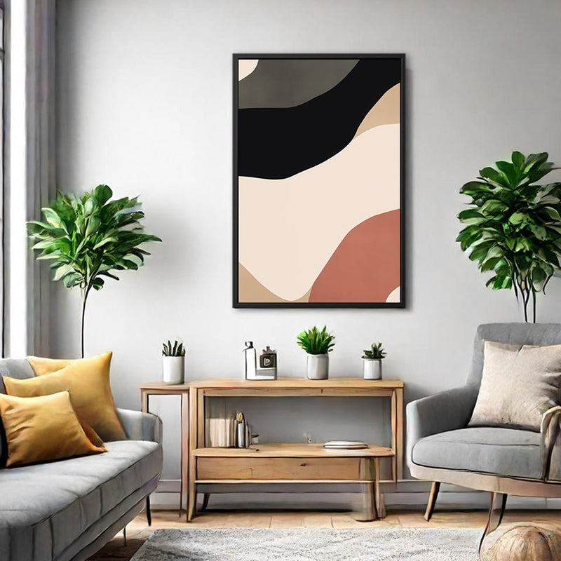 Canvas Wall Art Stretched Over Wooden Frame with Floating Frame and Brown Shades Abstract Painting CV4131 - Al Rugaib Furniture