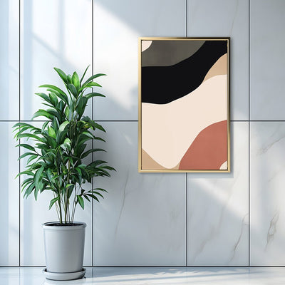 Canvas Wall Art Stretched Over Wooden Frame with Floating Frame and Brown Shades Abstract Painting CV4131 - Al Rugaib Furniture