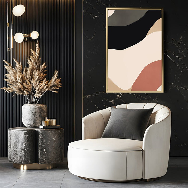 Canvas Wall Art Stretched Over Wooden Frame with Floating Frame and Brown Shades Abstract Painting CV4131 - Al Rugaib Furniture