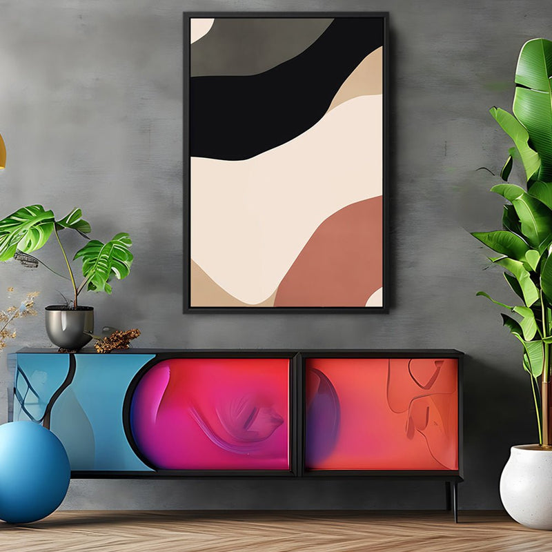 Canvas Wall Art Stretched Over Wooden Frame with Floating Frame and Brown Shades Abstract Painting CV4131 - Al Rugaib Furniture