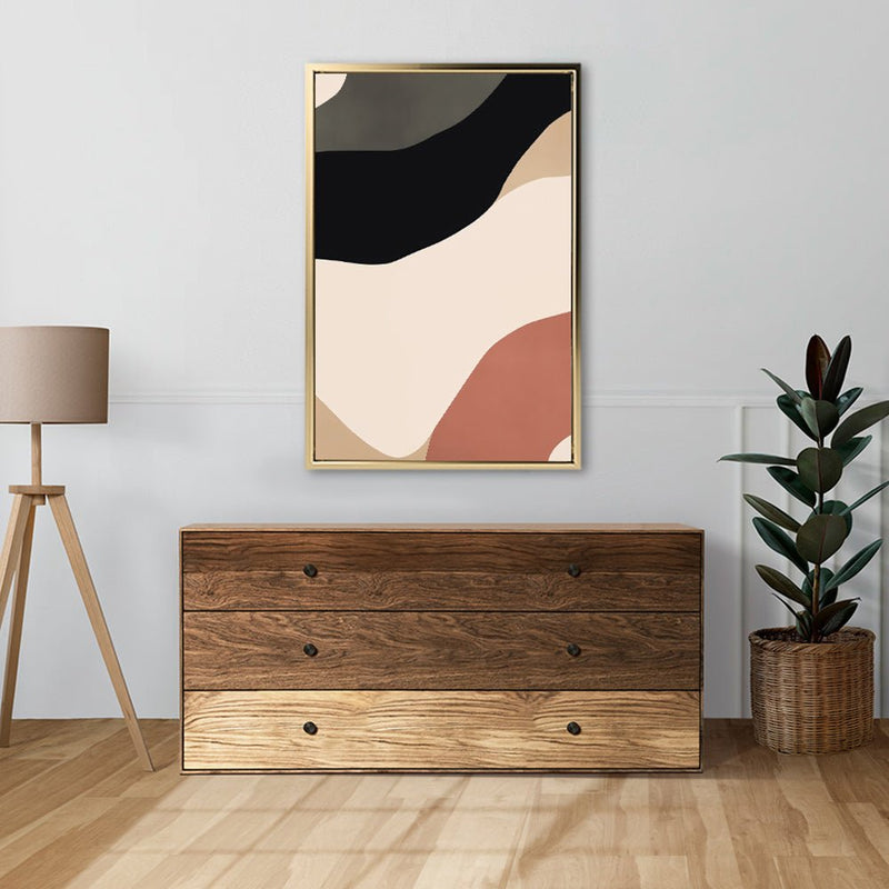Canvas Wall Art Stretched Over Wooden Frame with Floating Frame and Brown Shades Abstract Painting CV4131 - Al Rugaib Furniture