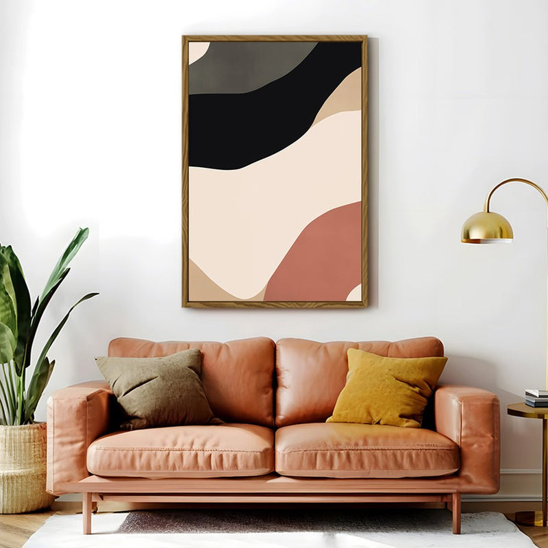 Canvas Wall Art Stretched Over Wooden Frame with Floating Frame and Brown Shades Abstract Painting CV4131 - Al Rugaib Furniture