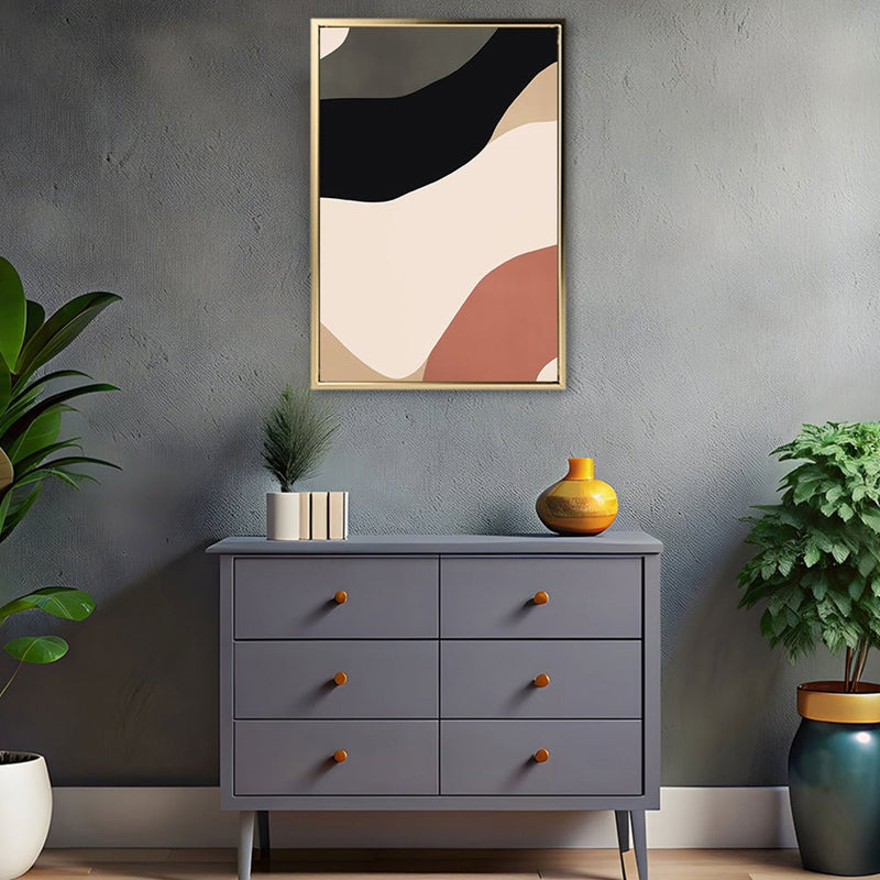 Canvas Wall Art Stretched Over Wooden Frame with Floating Frame and Brown Shades Abstract Painting CV4131 - Al Rugaib Furniture