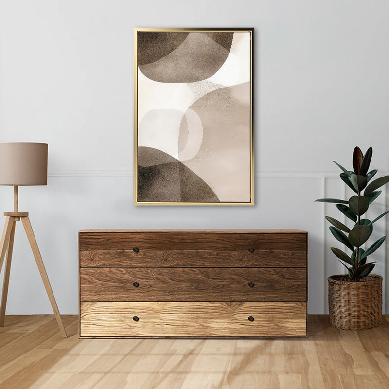 Canvas Wall Art Stretched Over Wooden Frame with Floating Frame and Brown Squares Abstract Painting CV4135 - Al Rugaib Furniture