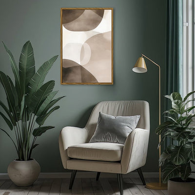 Canvas Wall Art Stretched Over Wooden Frame with Floating Frame and Brown Squares Abstract Painting CV4135 - Al Rugaib Furniture