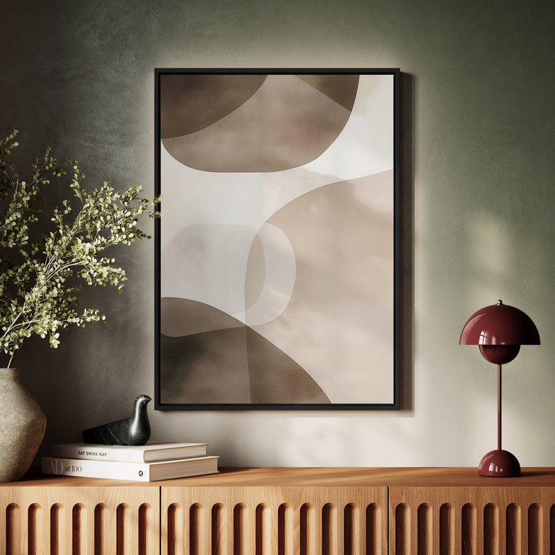 Canvas Wall Art Stretched Over Wooden Frame with Floating Frame and Brown Squares Abstract Painting CV4135 - Al Rugaib Furniture