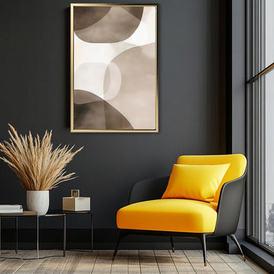 Canvas Wall Art Stretched Over Wooden Frame with Floating Frame and Brown Squares Abstract Painting CV4135 - Al Rugaib Furniture