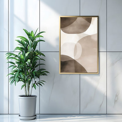 Canvas Wall Art Stretched Over Wooden Frame with Floating Frame and Brown Squares Abstract Painting CV4135 - Al Rugaib Furniture