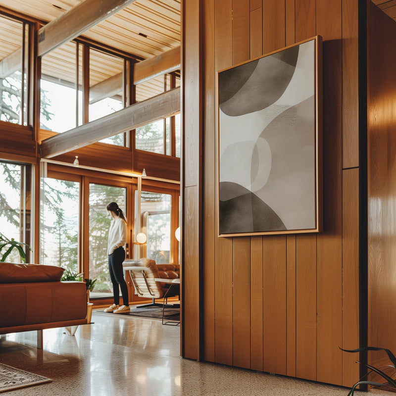 Canvas Wall Art Stretched Over Wooden Frame with Floating Frame and Brown Squares Abstract Painting CV4135 - Al Rugaib Furniture