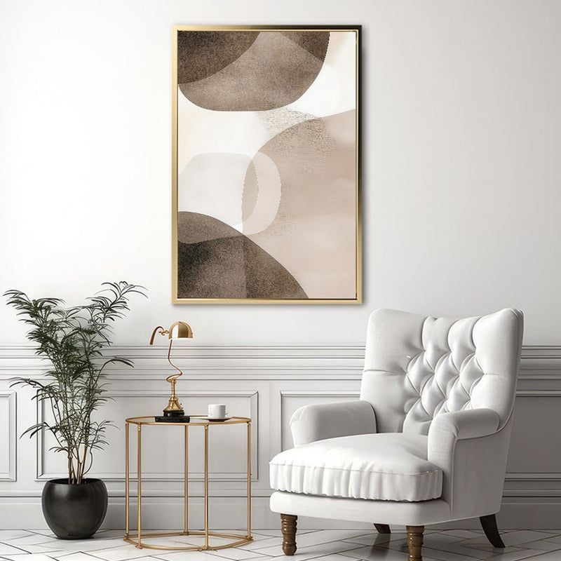 Canvas Wall Art Stretched Over Wooden Frame with Floating Frame and Brown Squares Abstract Painting CV4135 - Al Rugaib Furniture