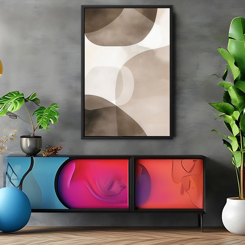 Canvas Wall Art Stretched Over Wooden Frame with Floating Frame and Brown Squares Abstract Painting CV4135 - Al Rugaib Furniture