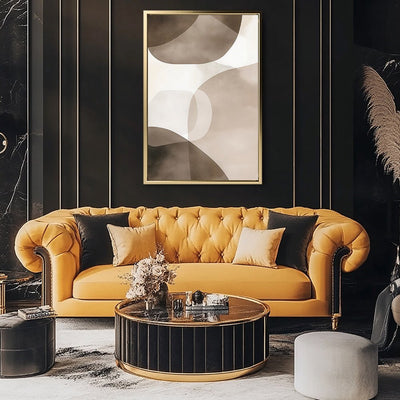 Canvas Wall Art Stretched Over Wooden Frame with Floating Frame and Brown Squares Abstract Painting CV4135 - Al Rugaib Furniture