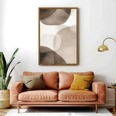 Canvas Wall Art Stretched Over Wooden Frame with Floating Frame and Brown Squares Abstract Painting CV4135 - Al Rugaib Furniture