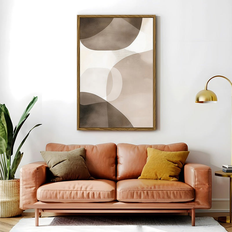 Canvas Wall Art Stretched Over Wooden Frame with Floating Frame and Brown Squares Abstract Painting CV4135 - Al Rugaib Furniture