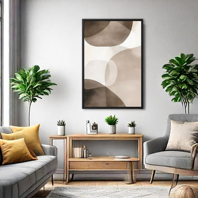 Canvas Wall Art Stretched Over Wooden Frame with Floating Frame and Brown Squares Abstract Painting CV4135 - Al Rugaib Furniture