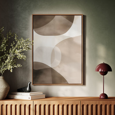 Canvas Wall Art Stretched Over Wooden Frame with Floating Frame and Brown Squares Abstract Painting CV4135 - Al Rugaib Furniture