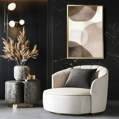 Canvas Wall Art Stretched Over Wooden Frame with Floating Frame and Brown Squares Abstract Painting CV4135 - Al Rugaib Furniture