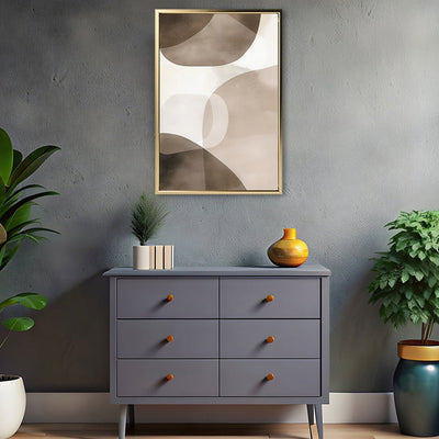 Canvas Wall Art Stretched Over Wooden Frame with Floating Frame and Brown Squares Abstract Painting CV4135 - Al Rugaib Furniture