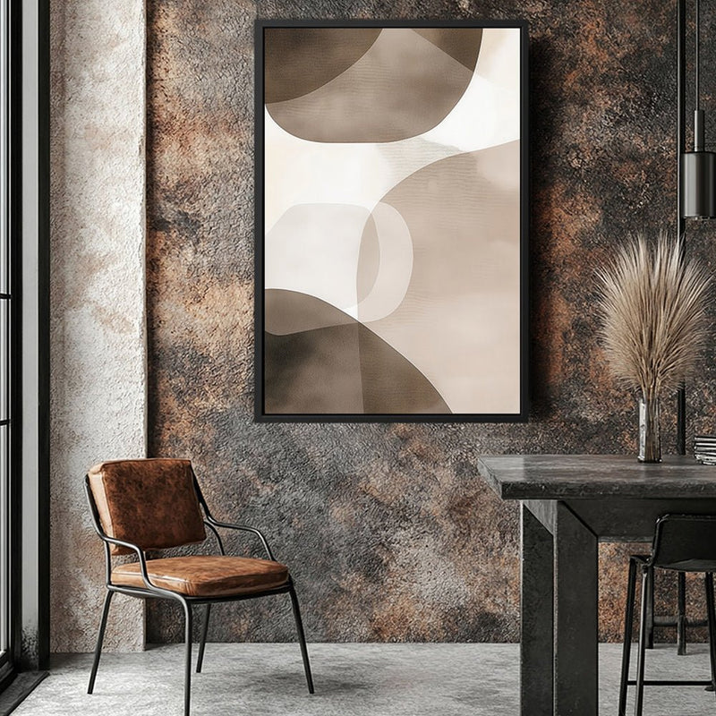 Canvas Wall Art Stretched Over Wooden Frame with Floating Frame and Brown Squares Abstract Painting CV4135 - Al Rugaib Furniture