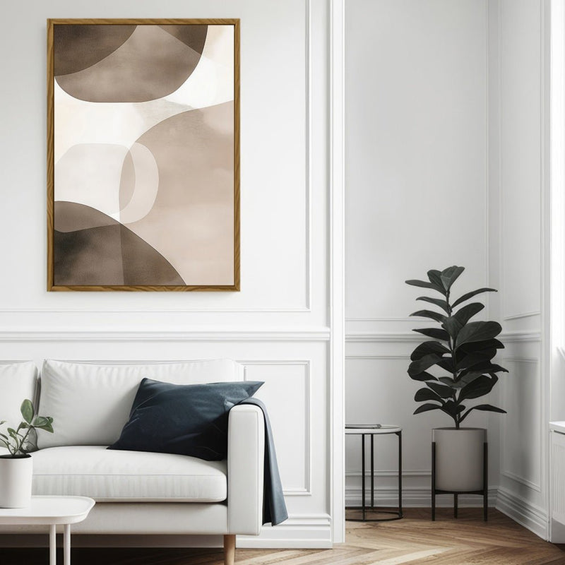 Canvas Wall Art Stretched Over Wooden Frame with Floating Frame and Brown Squares Abstract Painting CV4135 - Al Rugaib Furniture